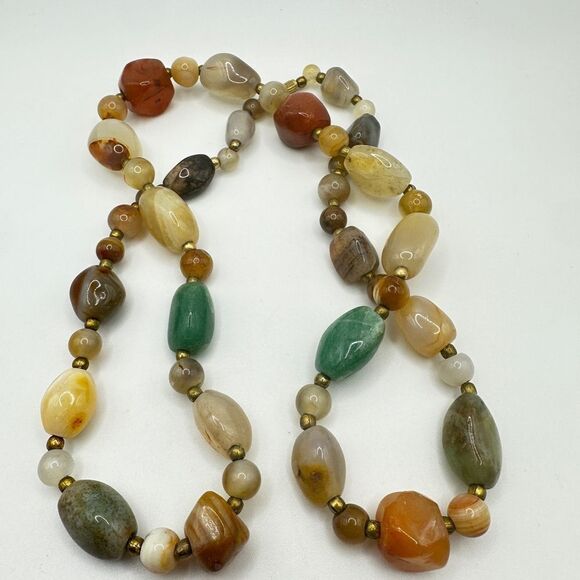 24" vintage, polished, tumbled agate stone necklace! - Picture 4 of 12